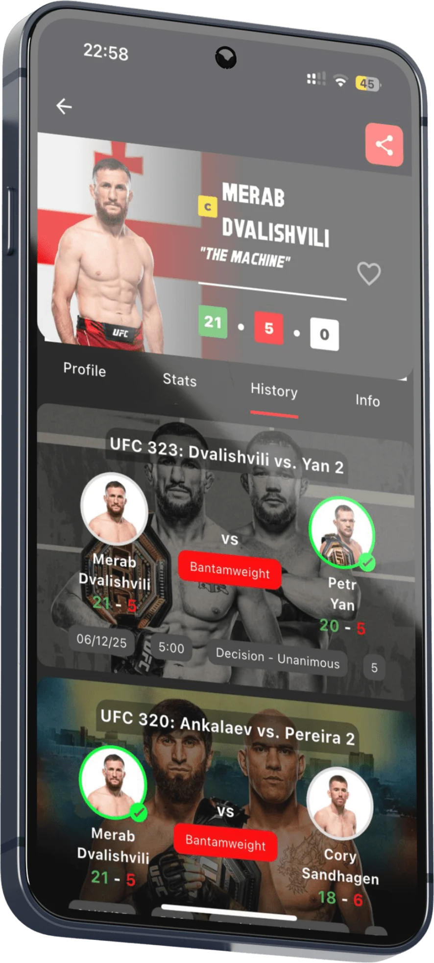 История боёв — приложение FightHub